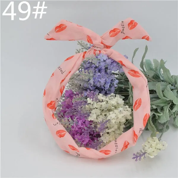 New chiffon floral colorful cute bunny ear rabbit ear metal wire DIY bow headband sequin hairbands large bow clips 76 color