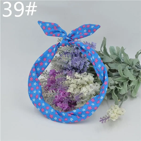 New chiffon floral colorful cute bunny ear rabbit ear metal wire DIY bow headband sequin hairbands large bow clips 76 color