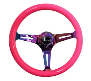 NRG ST-015MC-NPK 350mm Neon Pink 3 Neochrome Spokes Classic Wood Grain Wheel