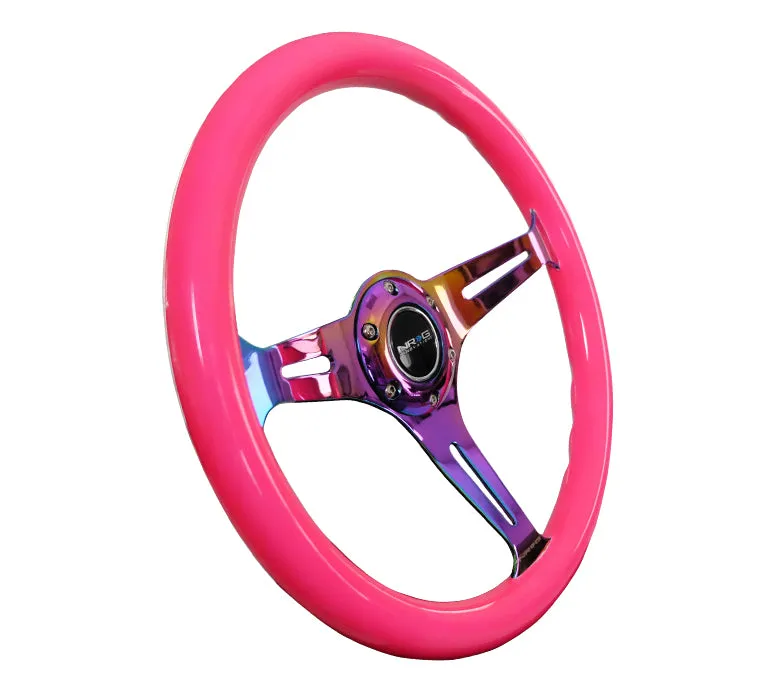 NRG ST-015MC-NPK 350mm Neon Pink 3 Neochrome Spokes Classic Wood Grain Wheel