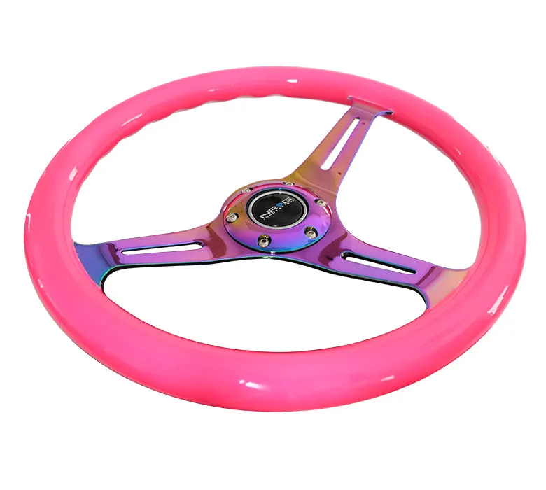 NRG ST-015MC-NPK 350mm Neon Pink 3 Neochrome Spokes Classic Wood Grain Wheel