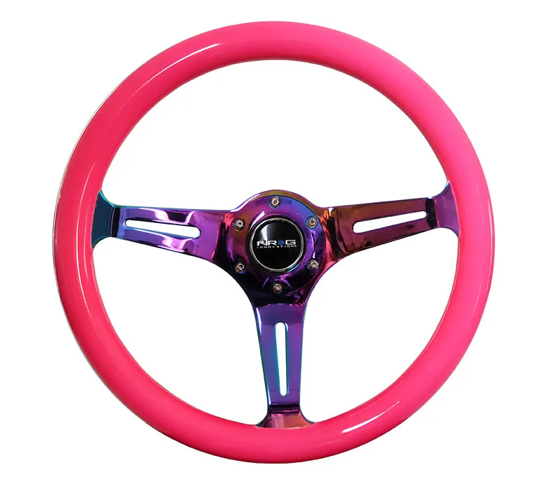 NRG ST-015MC-NPK 350mm Neon Pink 3 Neochrome Spokes Classic Wood Grain Wheel