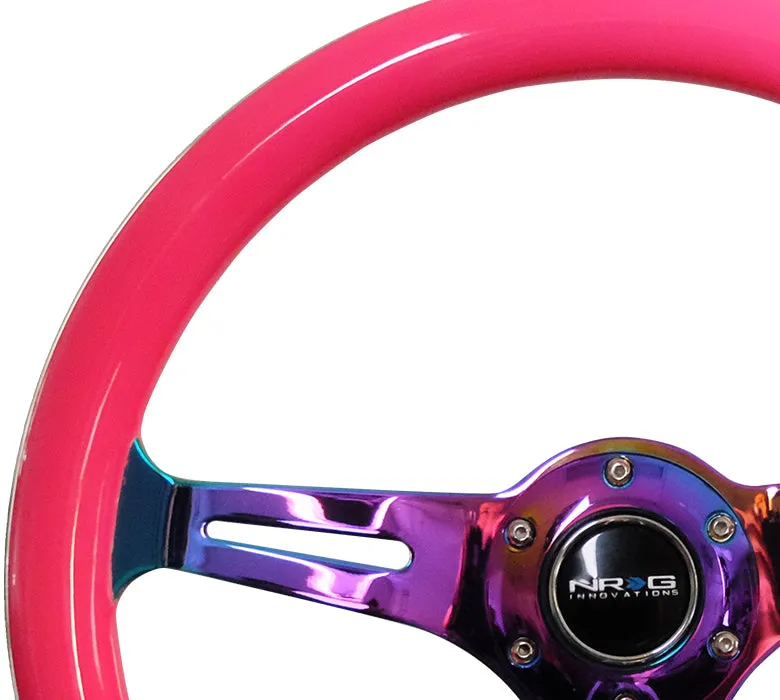 NRG ST-015MC-NPK 350mm Neon Pink 3 Neochrome Spokes Classic Wood Grain Wheel