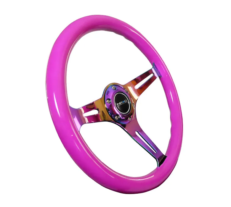 NRG ST-015MC-NPP 350mm Neon Purple 3 Neochrome Spokes Classic Wood Grain Wheel