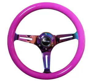 NRG ST-015MC-NPP 350mm Neon Purple 3 Neochrome Spokes Classic Wood Grain Wheel