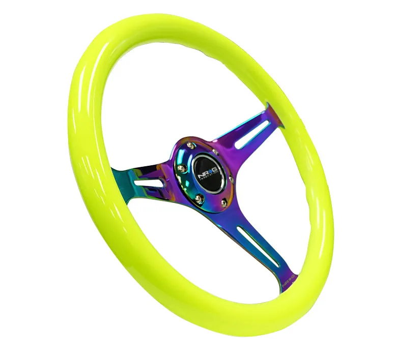 NRG ST-015MC-NYW 350mm Neon Yellow 3 Neochrome Spokes Classic Wood Grain Wheel