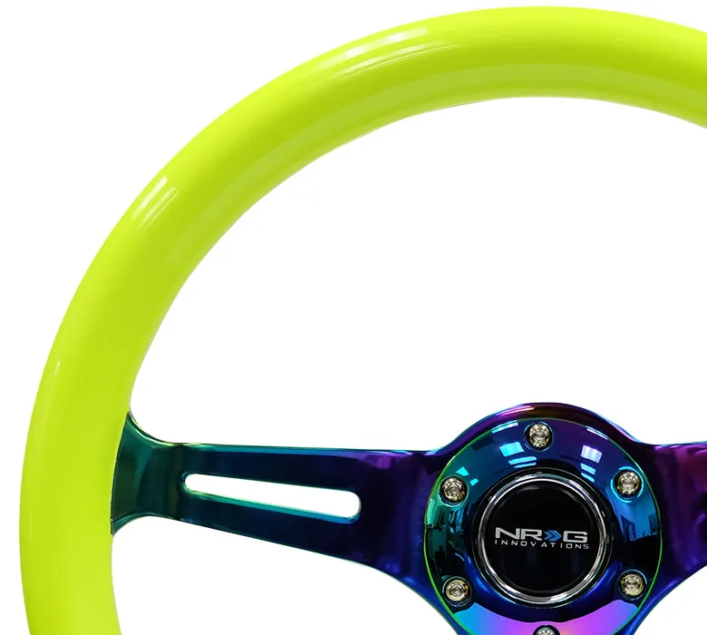 NRG ST-015MC-NYW 350mm Neon Yellow 3 Neochrome Spokes Classic Wood Grain Wheel