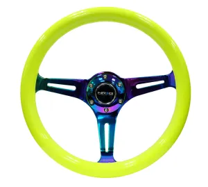 NRG ST-015MC-NYW 350mm Neon Yellow 3 Neochrome Spokes Classic Wood Grain Wheel