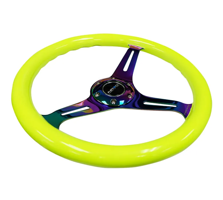 NRG ST-015MC-NYW 350mm Neon Yellow 3 Neochrome Spokes Classic Wood Grain Wheel