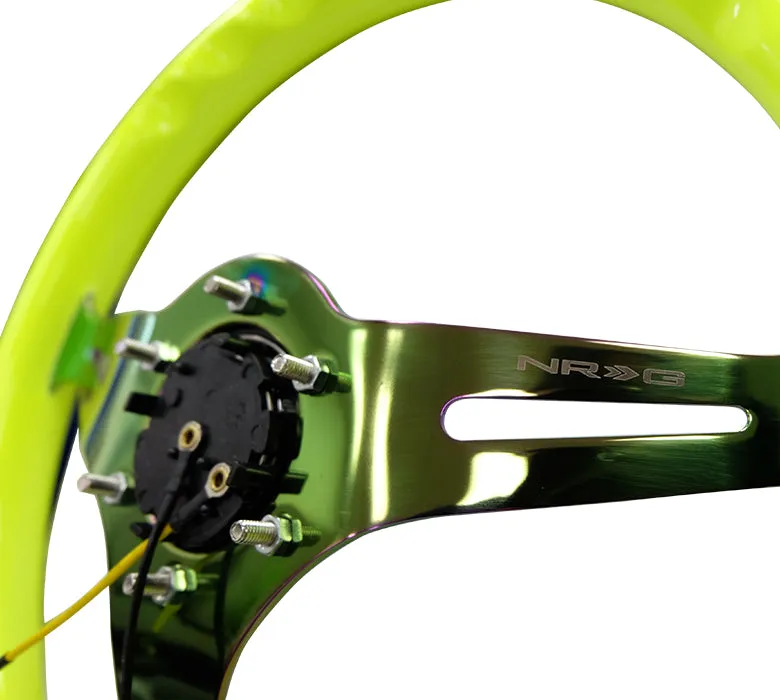 NRG ST-015MC-NYW 350mm Neon Yellow 3 Neochrome Spokes Classic Wood Grain Wheel