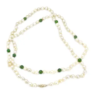 Opera Length Dark Green Jade Japanese Saltwater Cultured Akoya Pearl Strand- 14K Yellow Gold 30.50 Inch