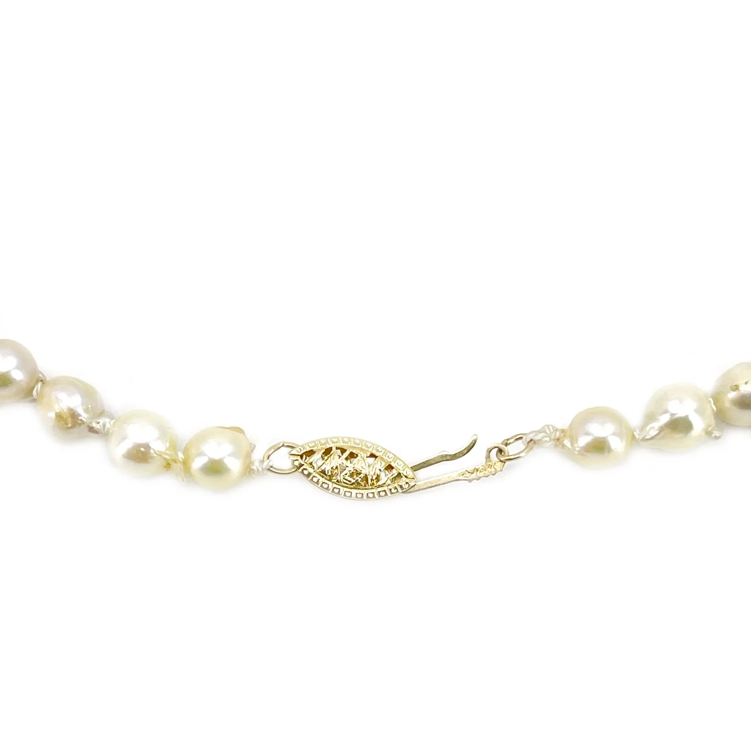 Opera Length Dark Green Jade Japanese Saltwater Cultured Akoya Pearl Strand- 14K Yellow Gold 30.50 Inch