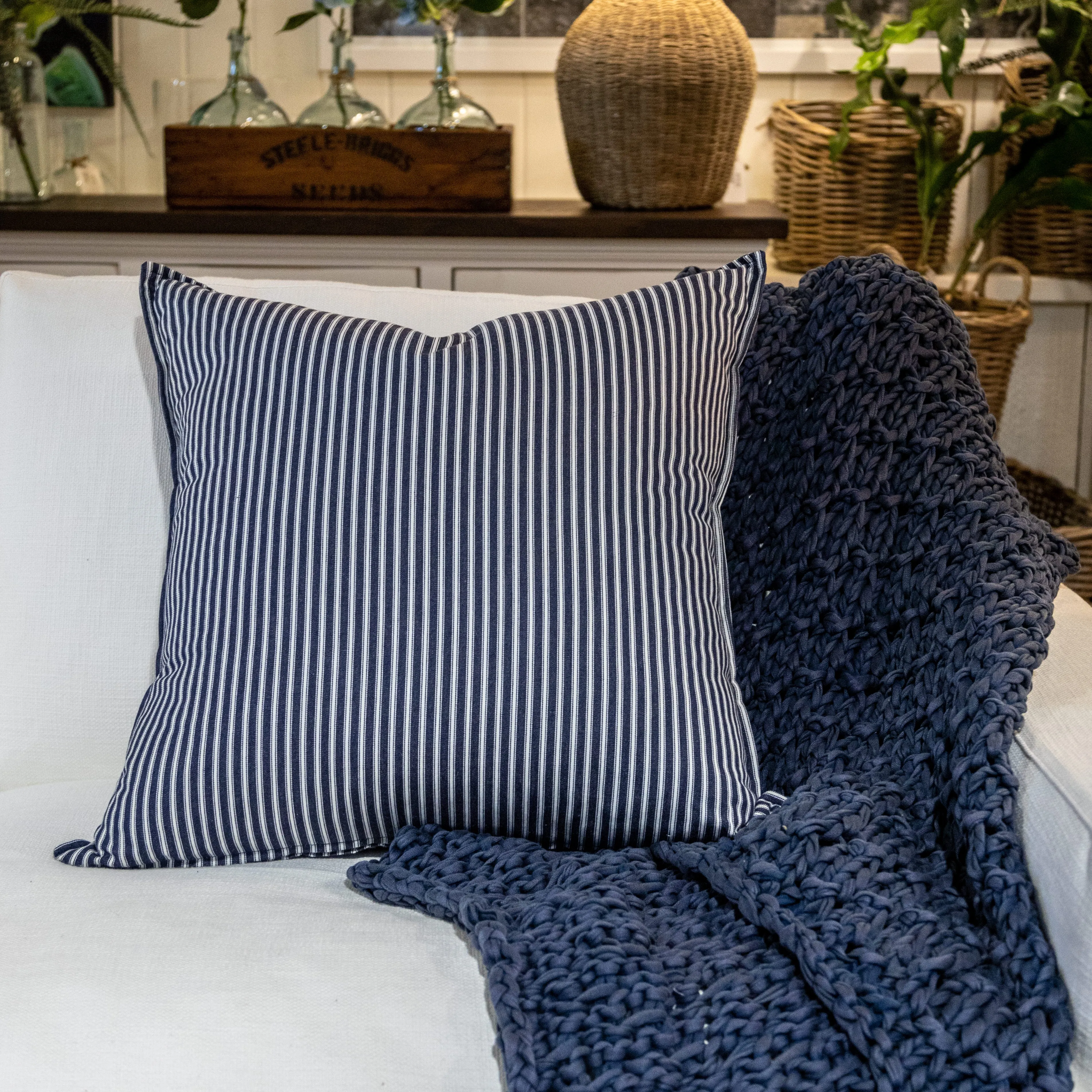 Pillow - Vintage Ticking Navy & White Pillow