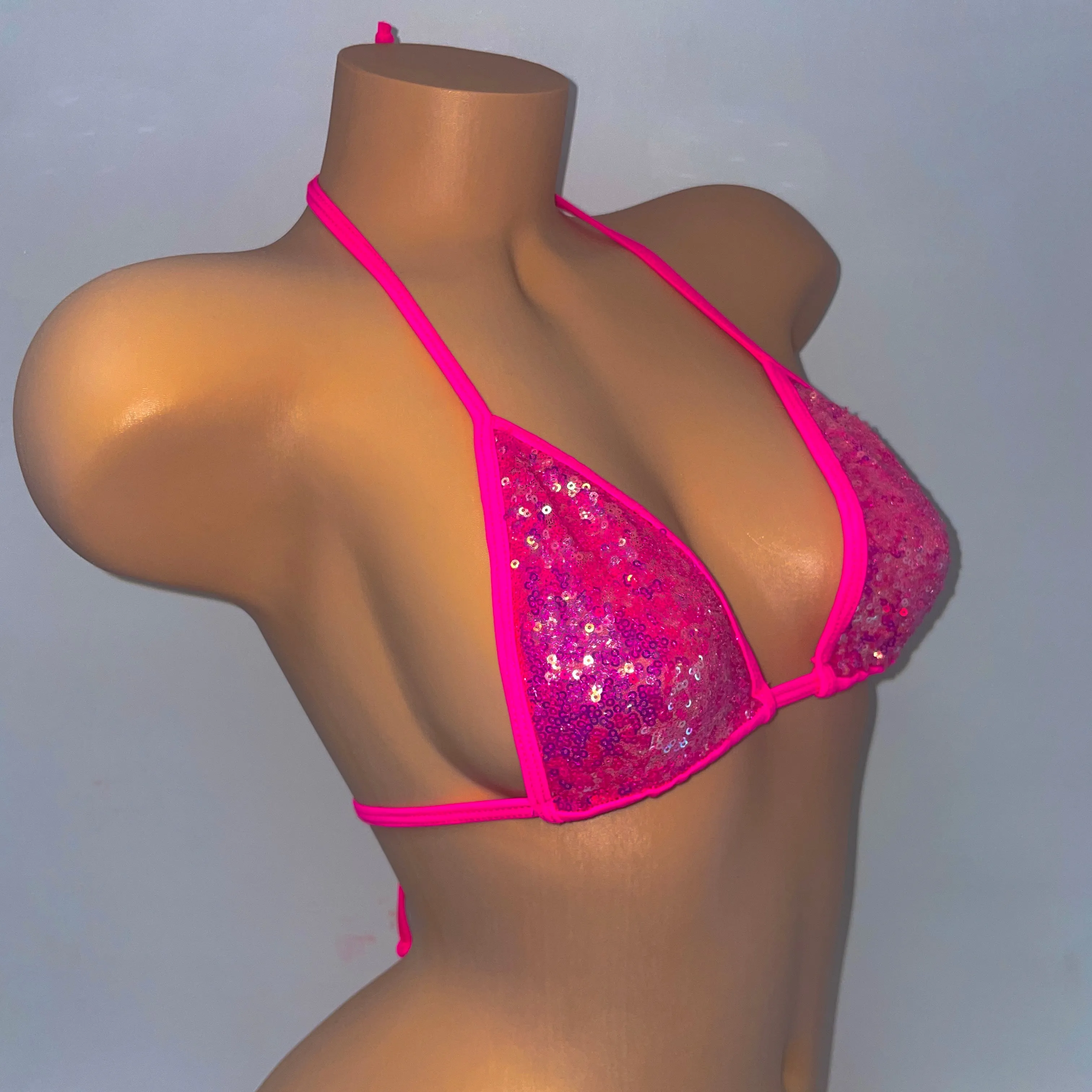 PINK SEQUINS BIKINI TOP