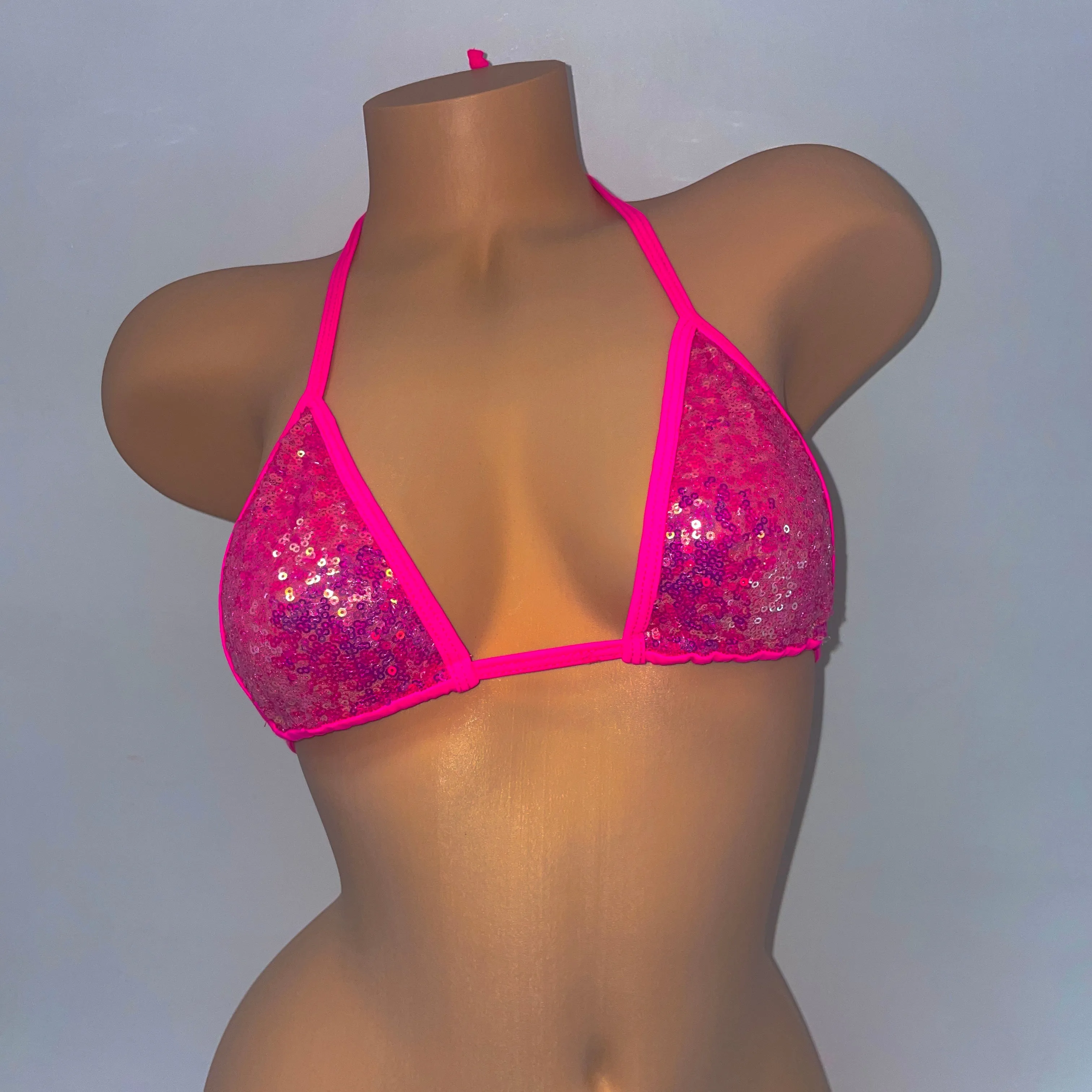 PINK SEQUINS BIKINI TOP