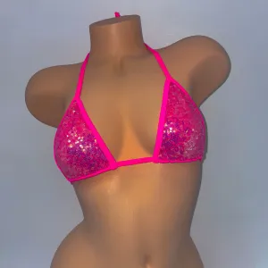 PINK SEQUINS BIKINI TOP