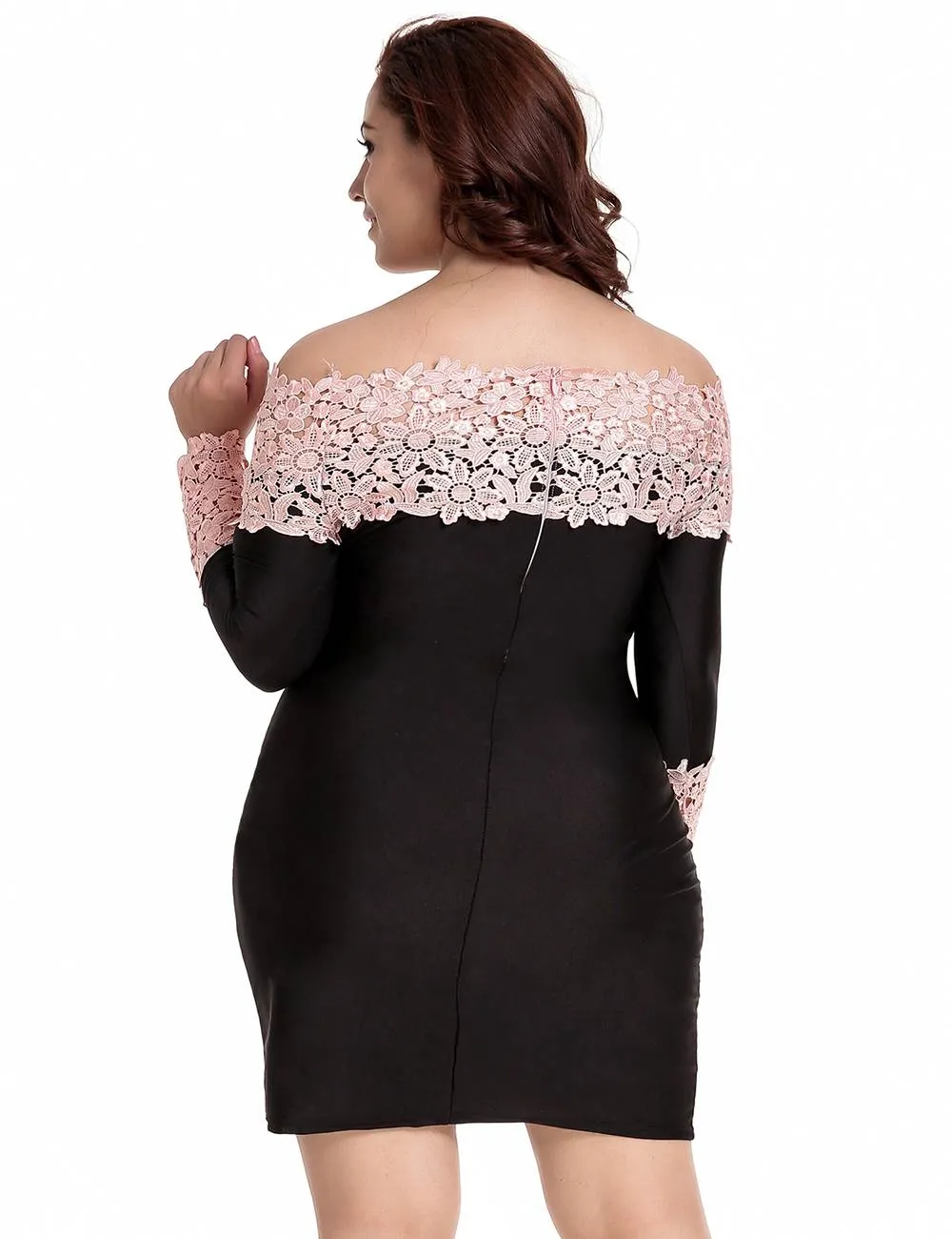 Plus Size Long Sleeve Off-Shoulder Fashion Lace Dress