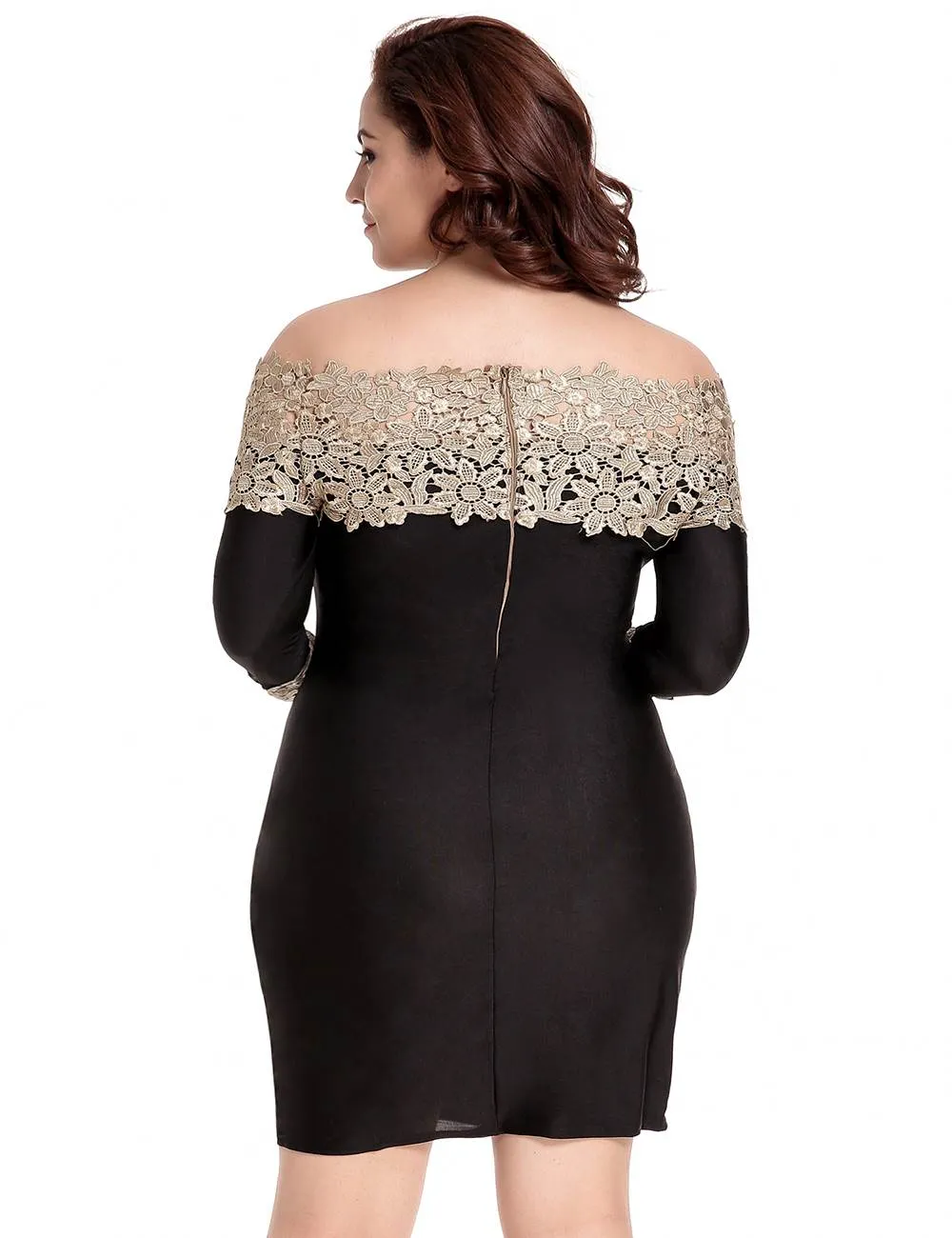 Plus Size Long Sleeve Off-Shoulder Fashion Lace Dress