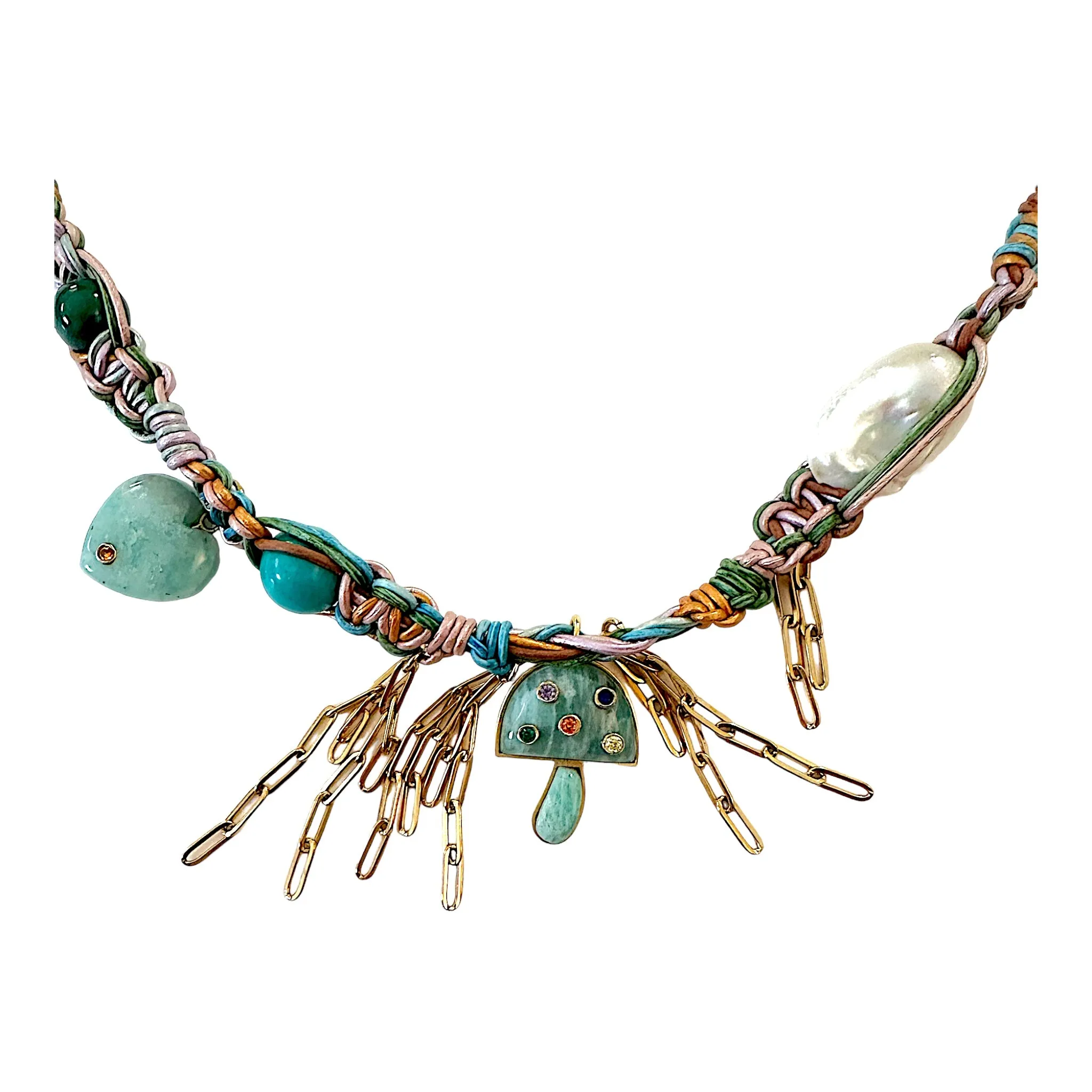 Psychedelic Pastel Day Dreaming Mushroom Leather Rockstar Necklace