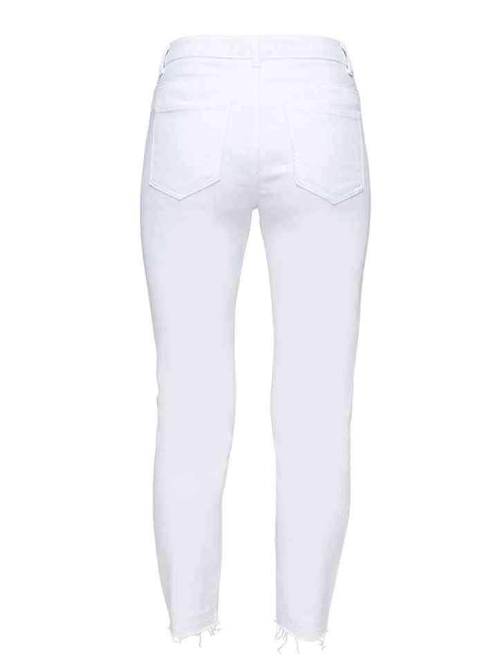 Punk Style Fashion Ripped Loose Women White Denim Jeans