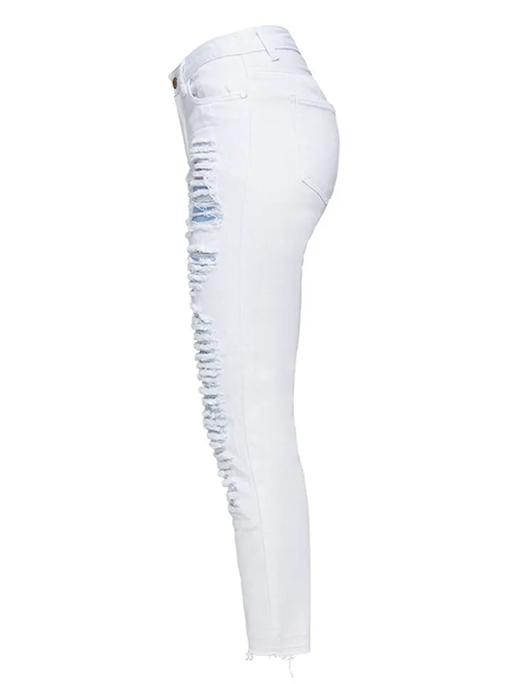 Punk Style Fashion Ripped Loose Women White Denim Jeans