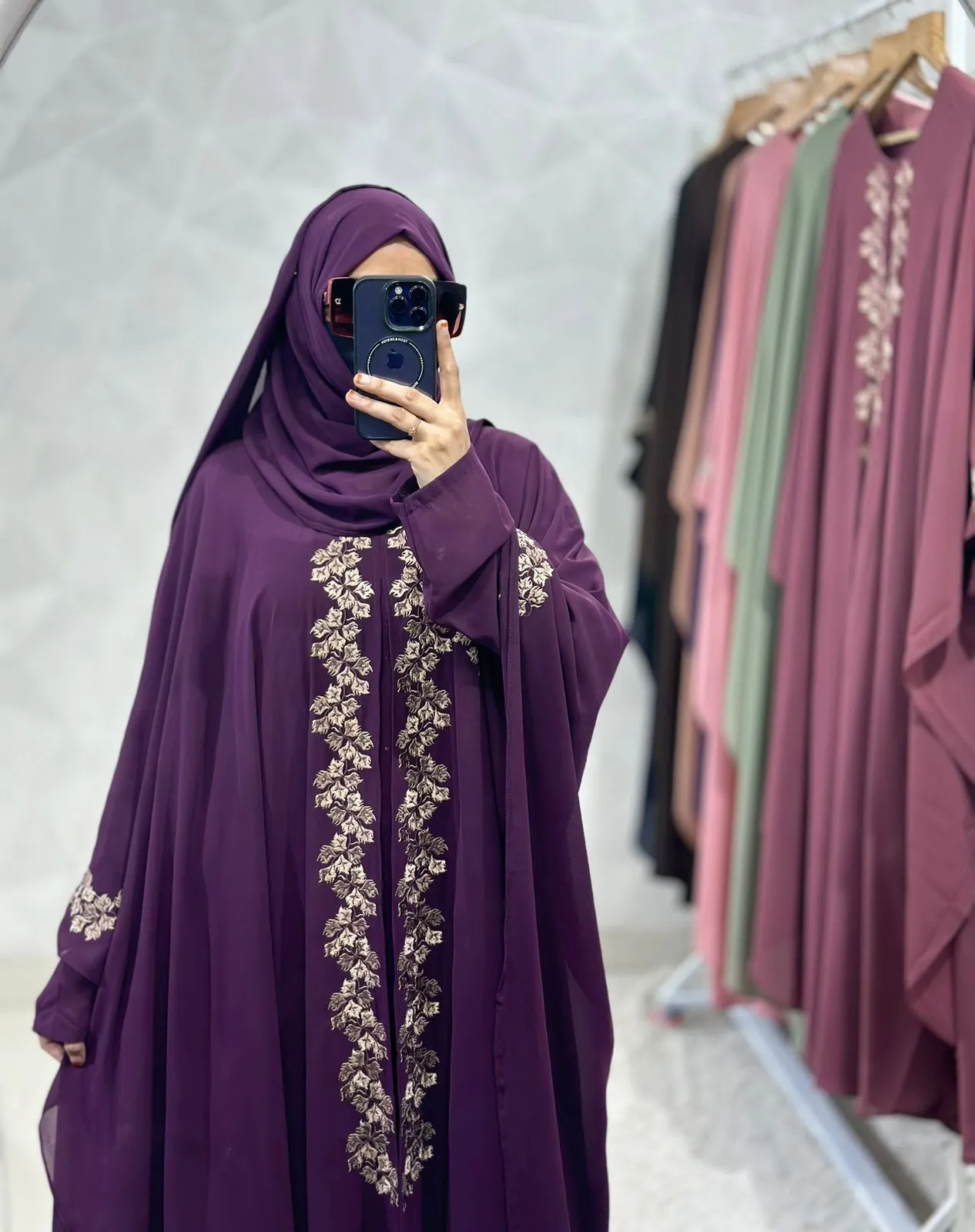 Purple Abaya Kaftan Burqa - Indonesian Diamond Chiffon, Floral & Dubai Style