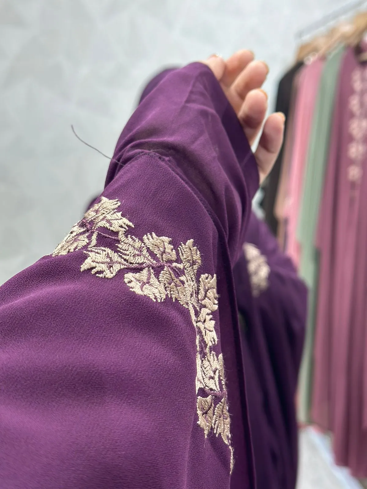 Purple Abaya Kaftan Burqa - Indonesian Diamond Chiffon, Floral & Dubai Style