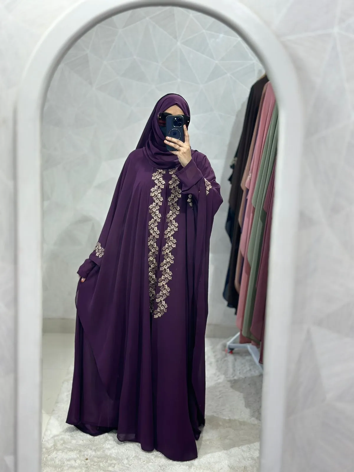 Purple Abaya Kaftan Burqa - Indonesian Diamond Chiffon, Floral & Dubai Style