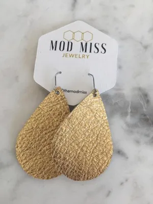 "Goldilocks” Metallic Gold Chunky Leather Teardrop Earrings