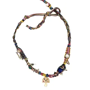 RAINBOW SHROOMING PSYCHEDELIC LEATHER ROCKSTAR NECKLACE
