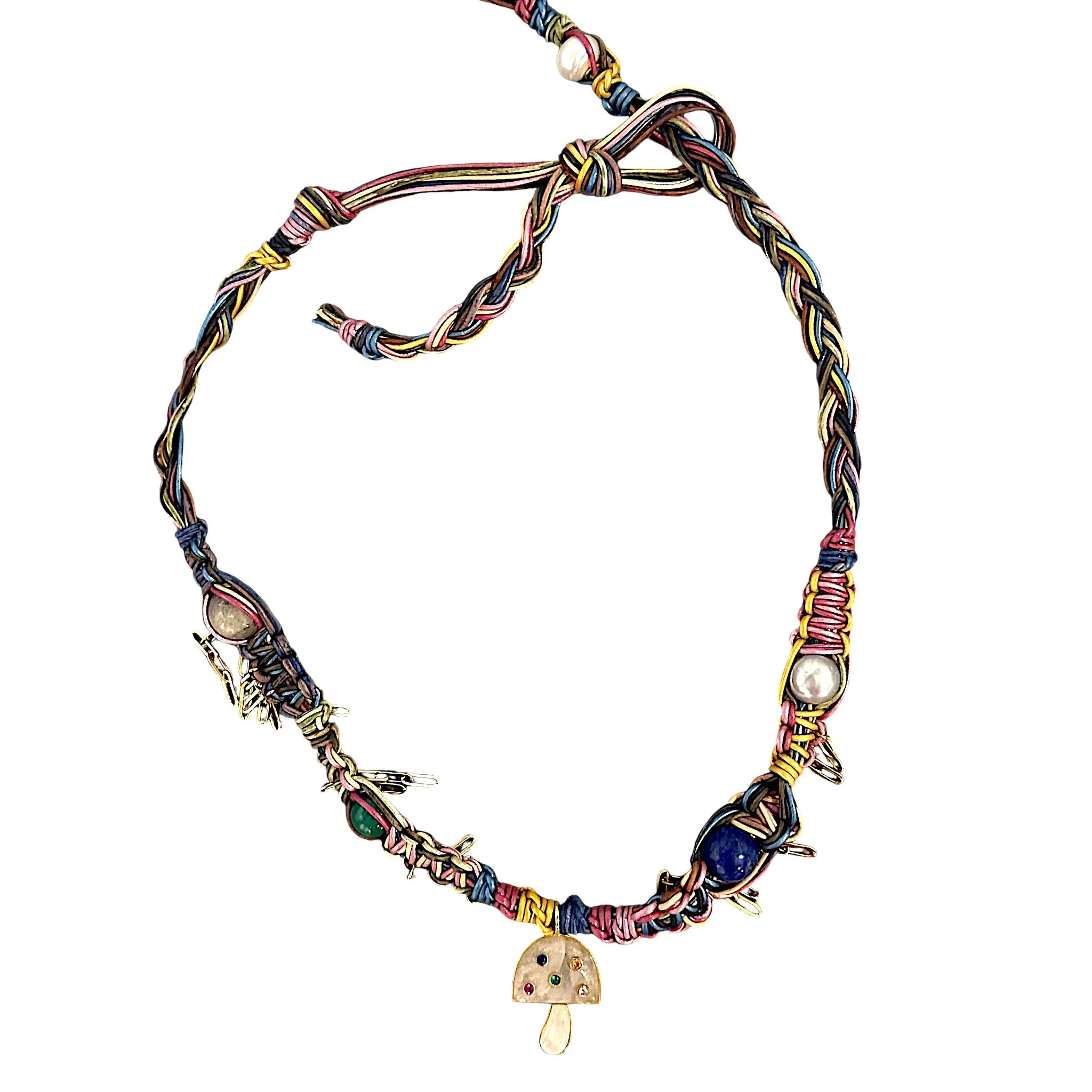 RAINBOW SHROOMING PSYCHEDELIC LEATHER ROCKSTAR NECKLACE
