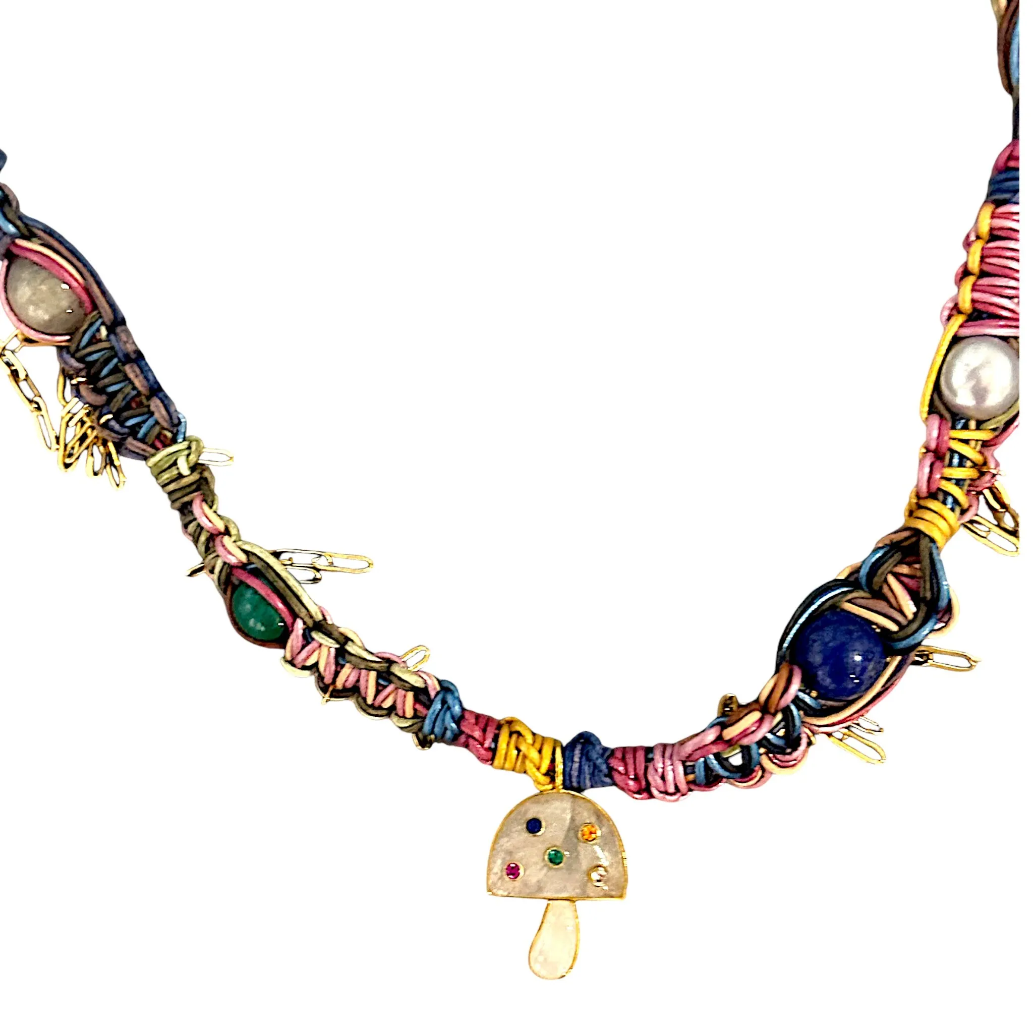 RAINBOW SHROOMING PSYCHEDELIC LEATHER ROCKSTAR NECKLACE