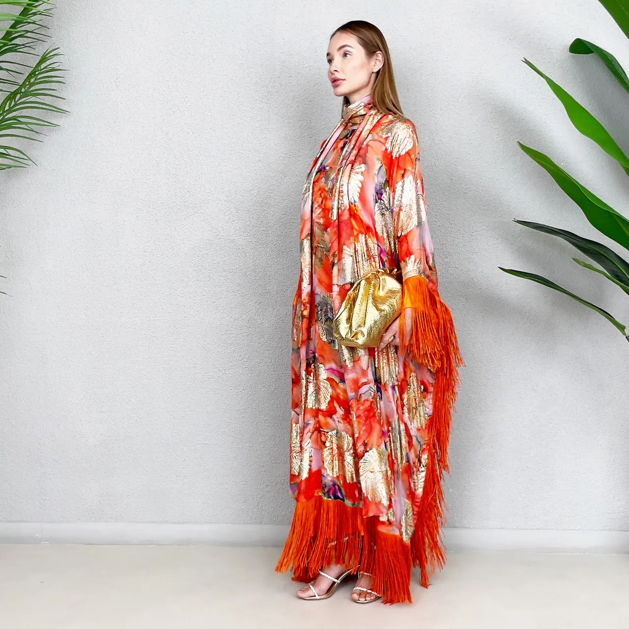 RAM23 GOLD & ORANGE CHIFFON KAFTAN