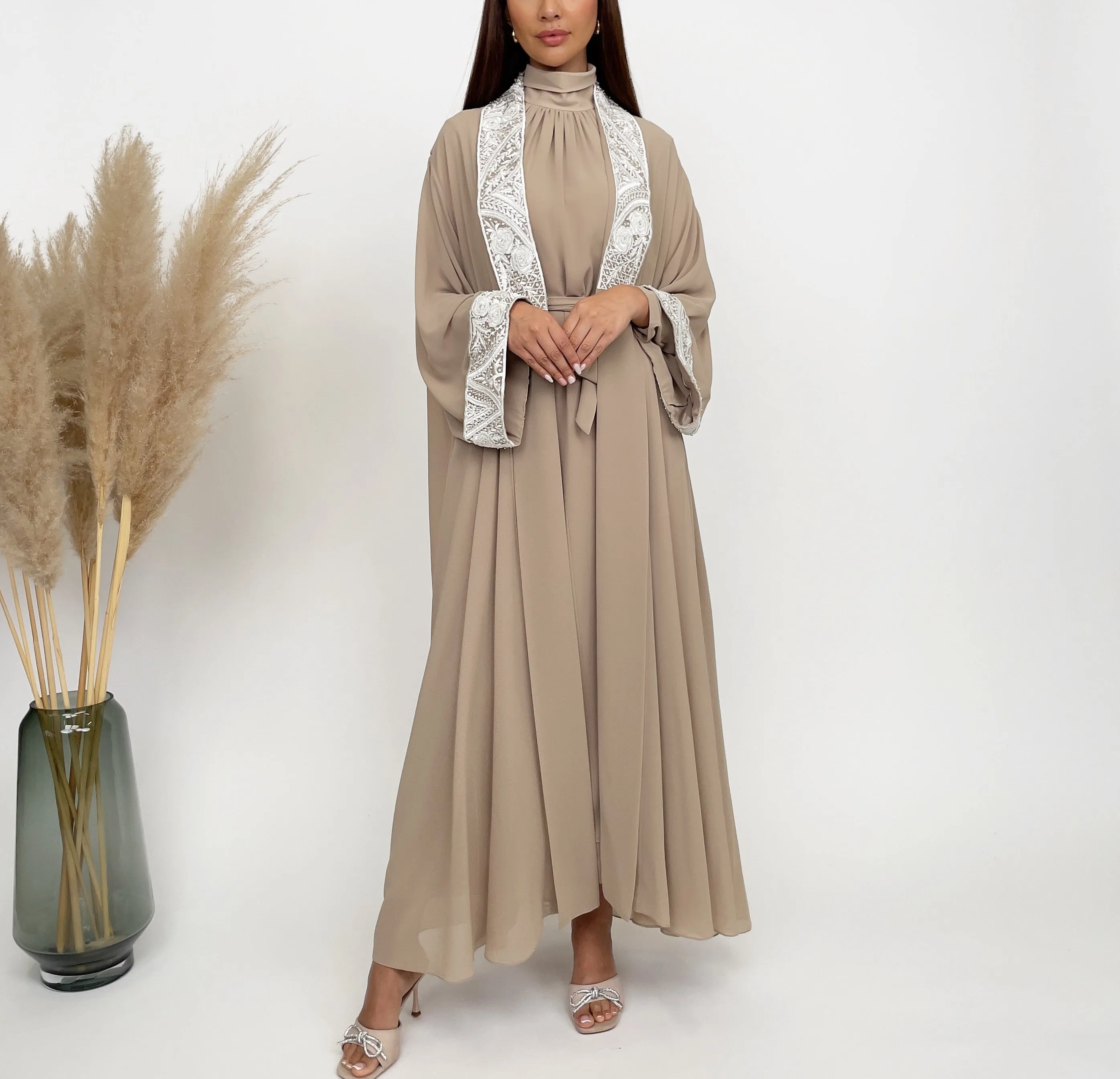 RAM24 ALIYA BEIGE CHIFFON ABAYA SET