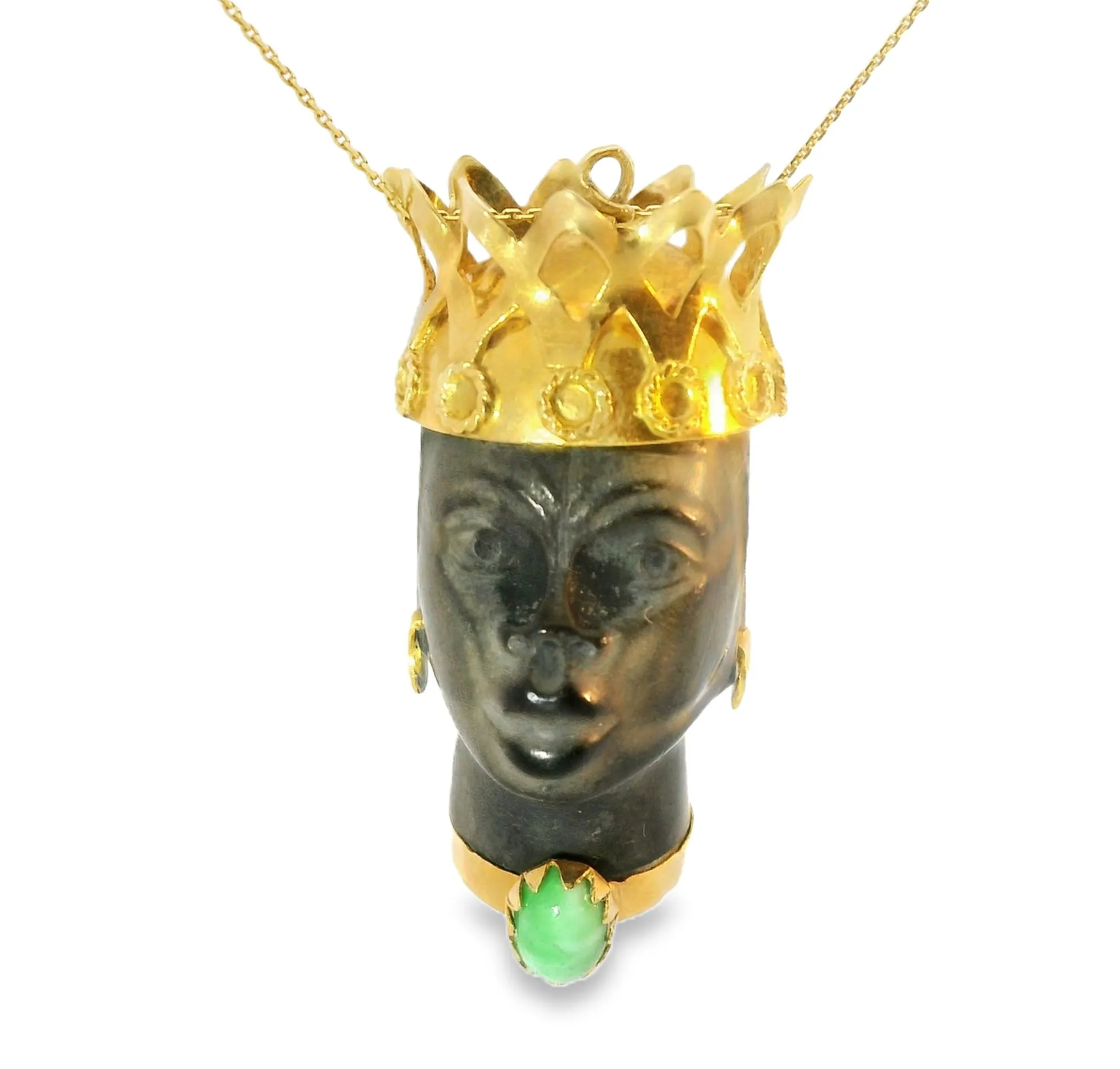Rare Beautiful Corletto 18K Gold Turquoise Blackamoor Pendant Necklace