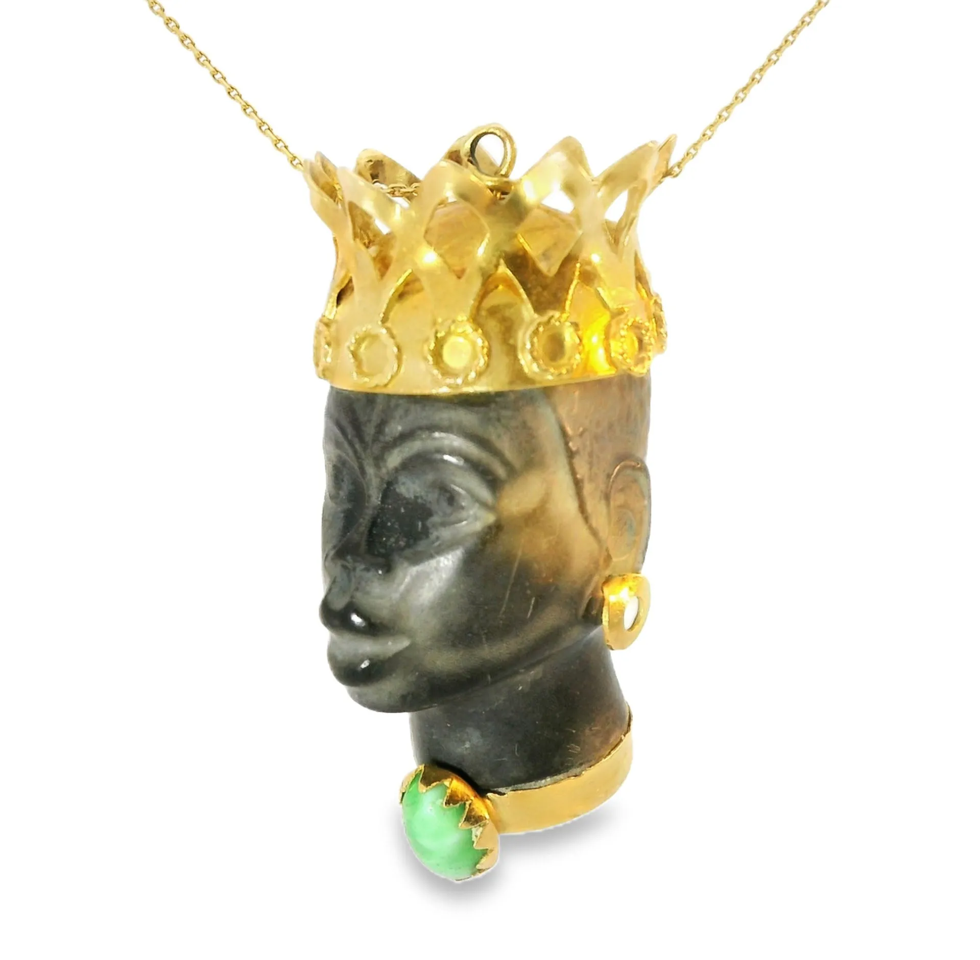 Rare Beautiful Corletto 18K Gold Turquoise Blackamoor Pendant Necklace