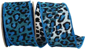 Reliant 2.5" Leopard Spot Tissue Silk Deluxe Wired Edge : Turquoise, Black, Gold (5 Yards)  94439W-913-40D