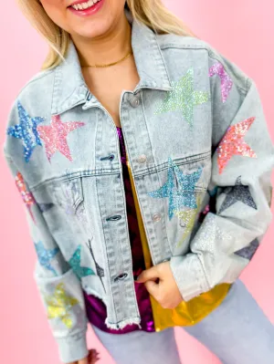 Rhinestone Star Boxy Denim Jacket