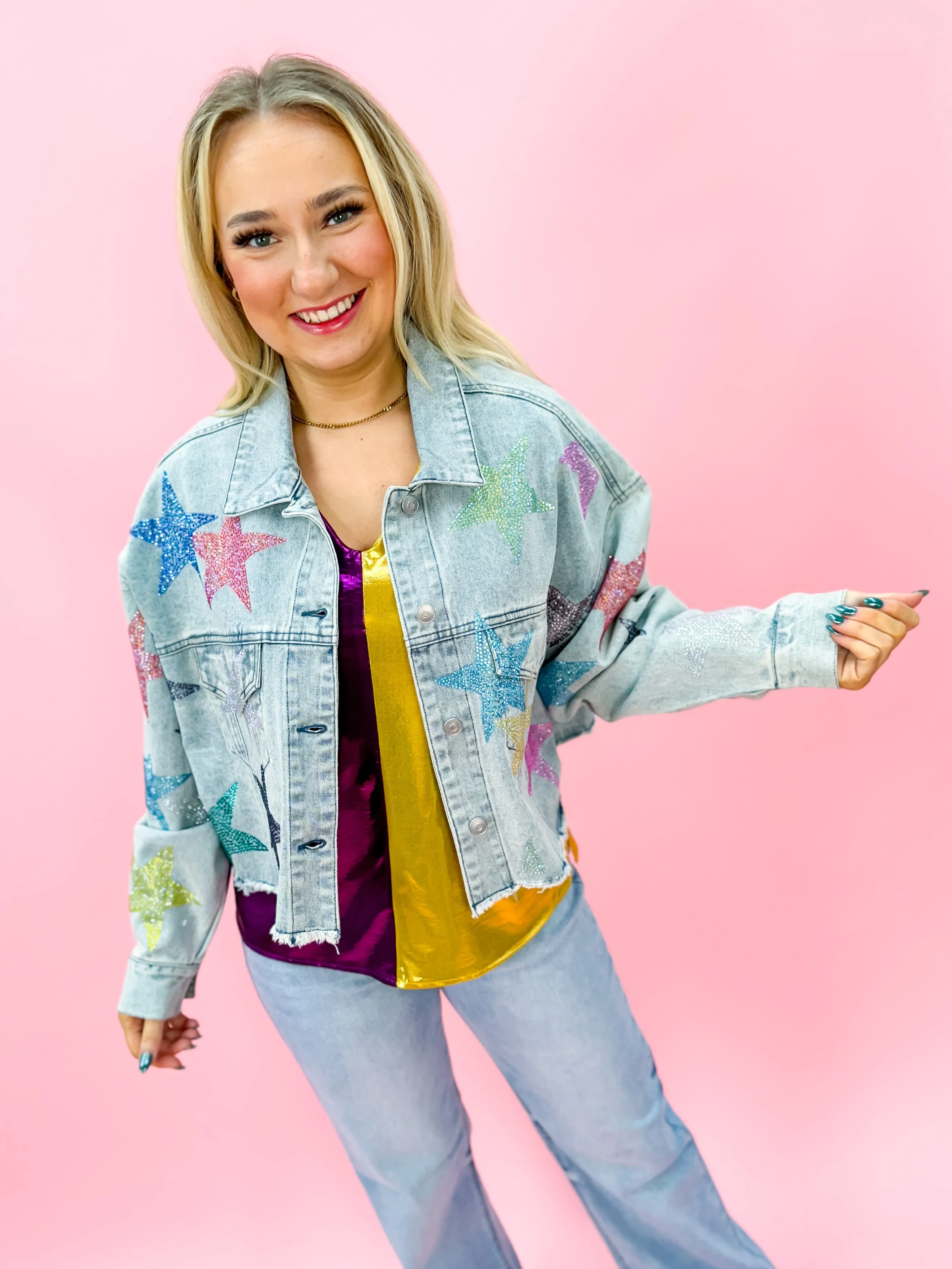 Rhinestone Star Boxy Denim Jacket