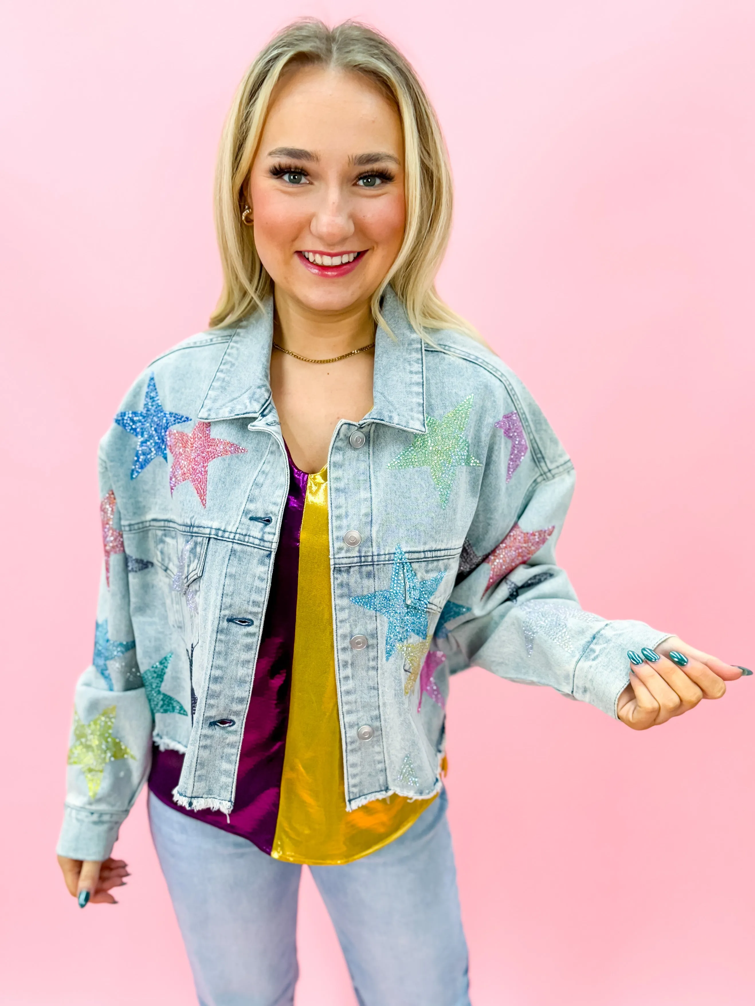 Rhinestone Star Boxy Denim Jacket