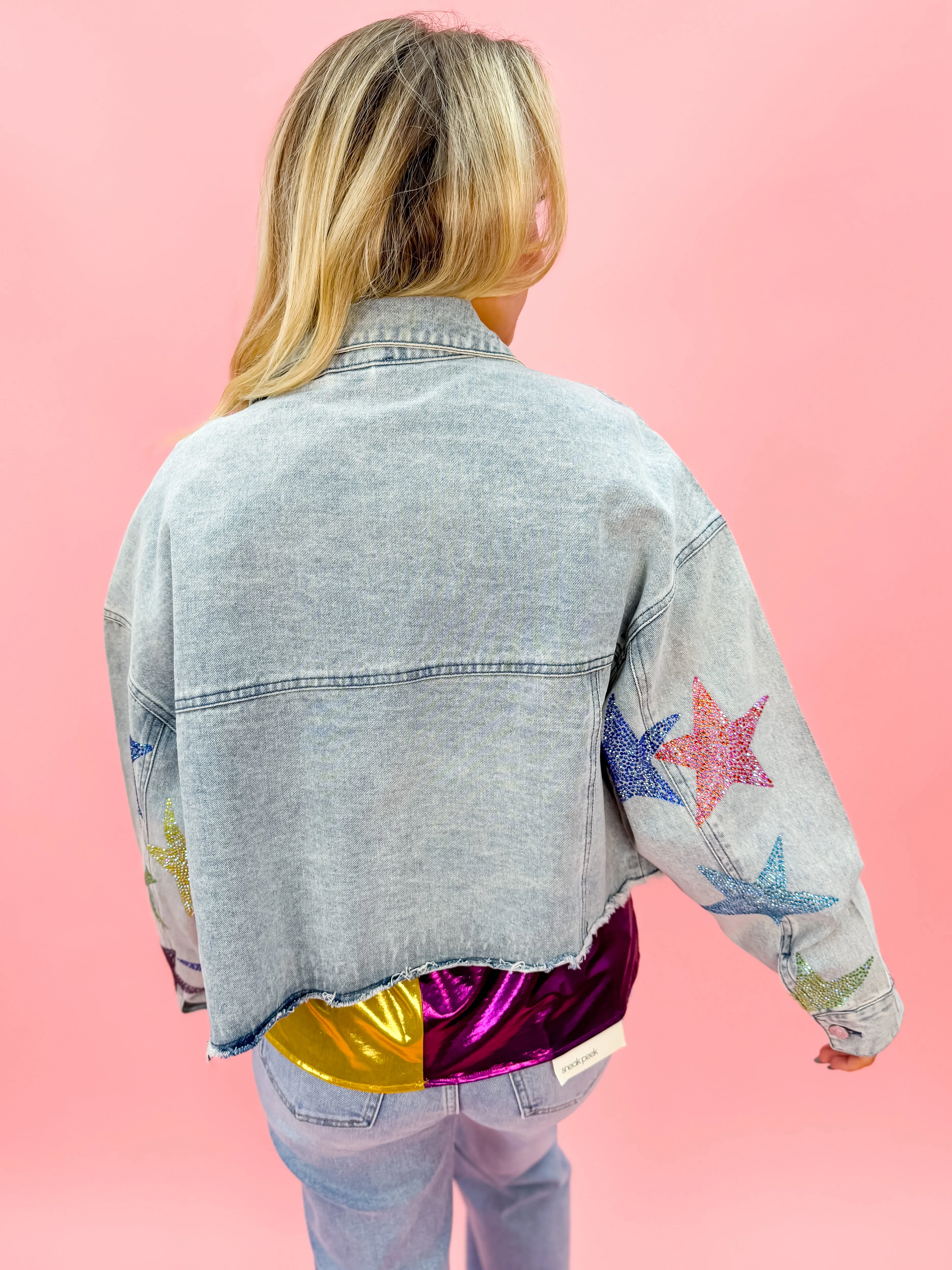 Rhinestone Star Boxy Denim Jacket