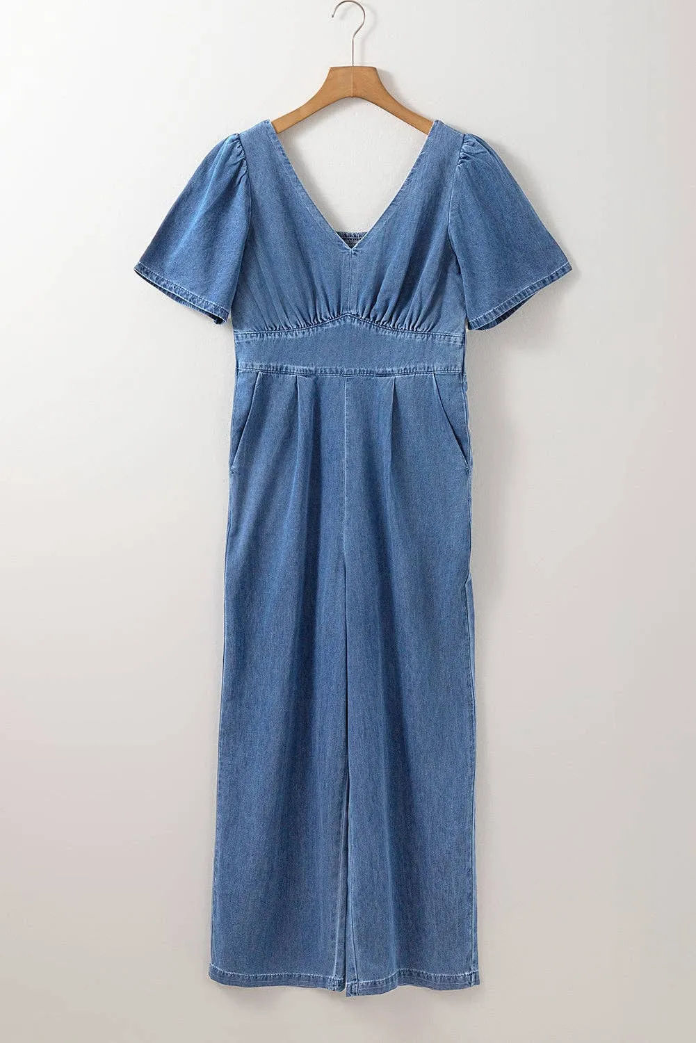 Riley Denim V-Neck Short Sleeve Jumpsuit