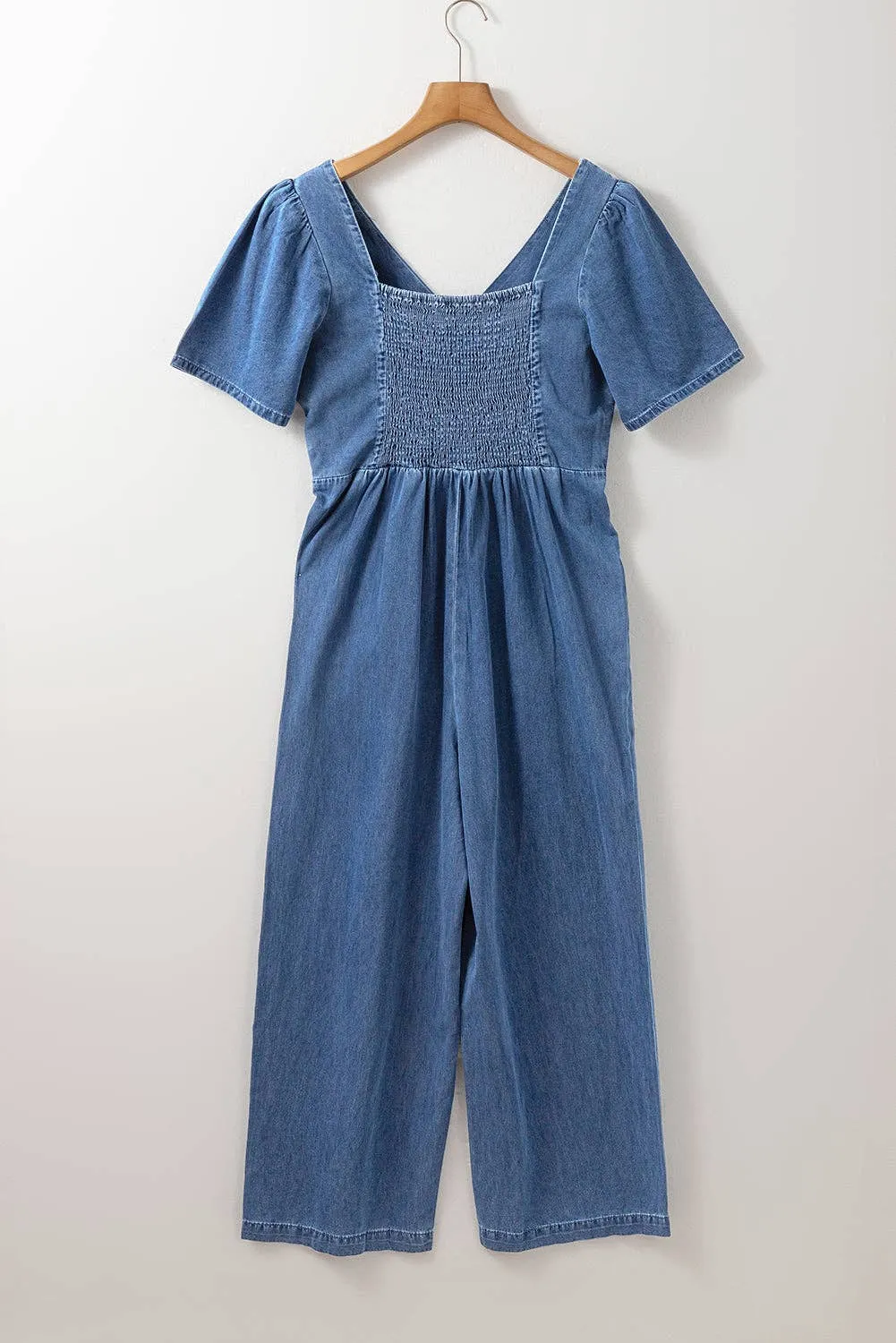 Riley Denim V-Neck Short Sleeve Jumpsuit