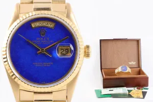 Rolex 18038 Day-Date LAPIS Dial 18K Yellow Gold 36mm Men's Watch (Box & Papers)