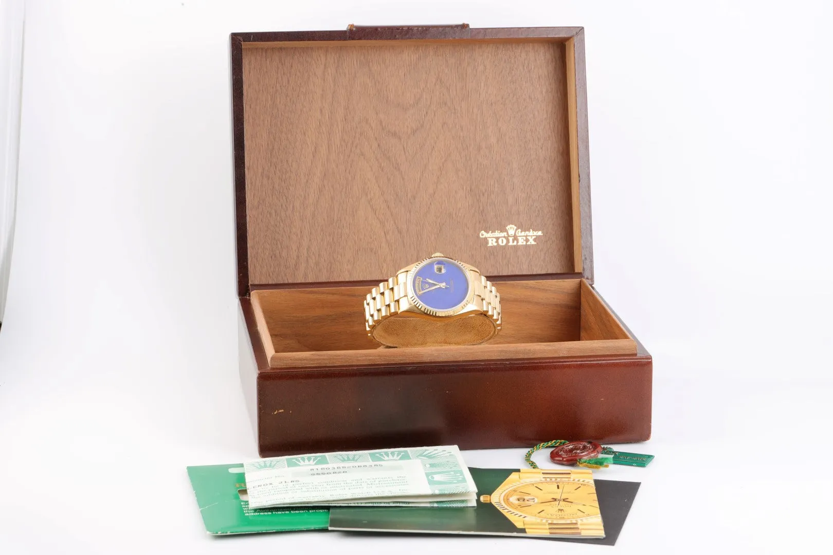 Rolex 18038 Day-Date LAPIS Dial 18K Yellow Gold 36mm Men's Watch (Box & Papers)