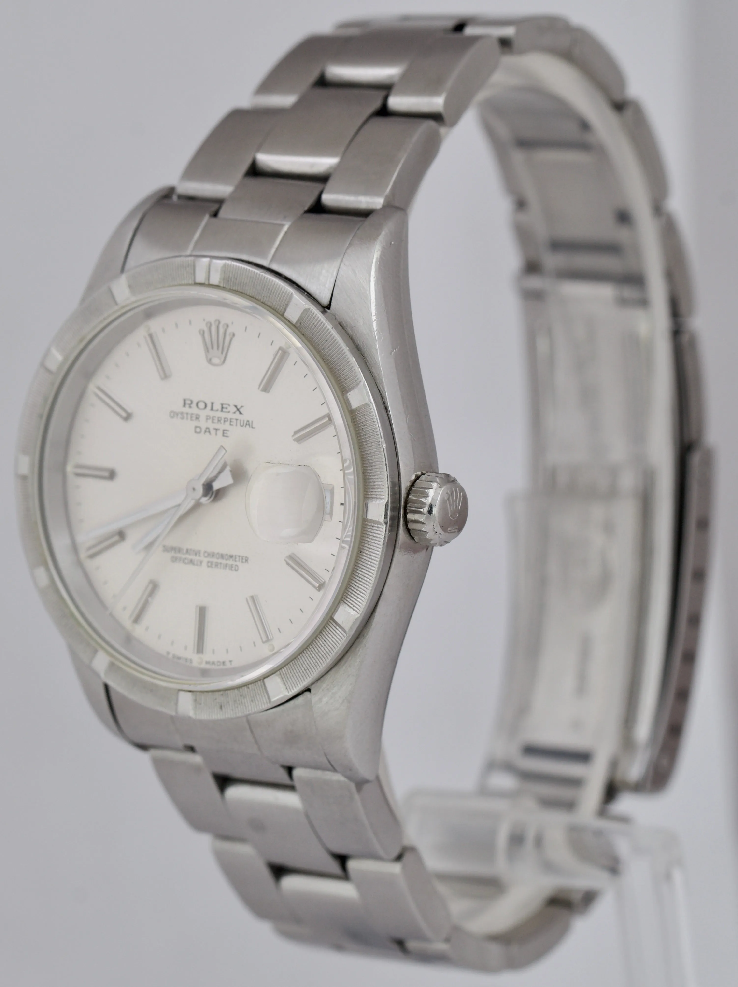 Rolex Oyster Perpetual Date 34 Silver Stainless Steel NO-HOLES CASE Watch 15210