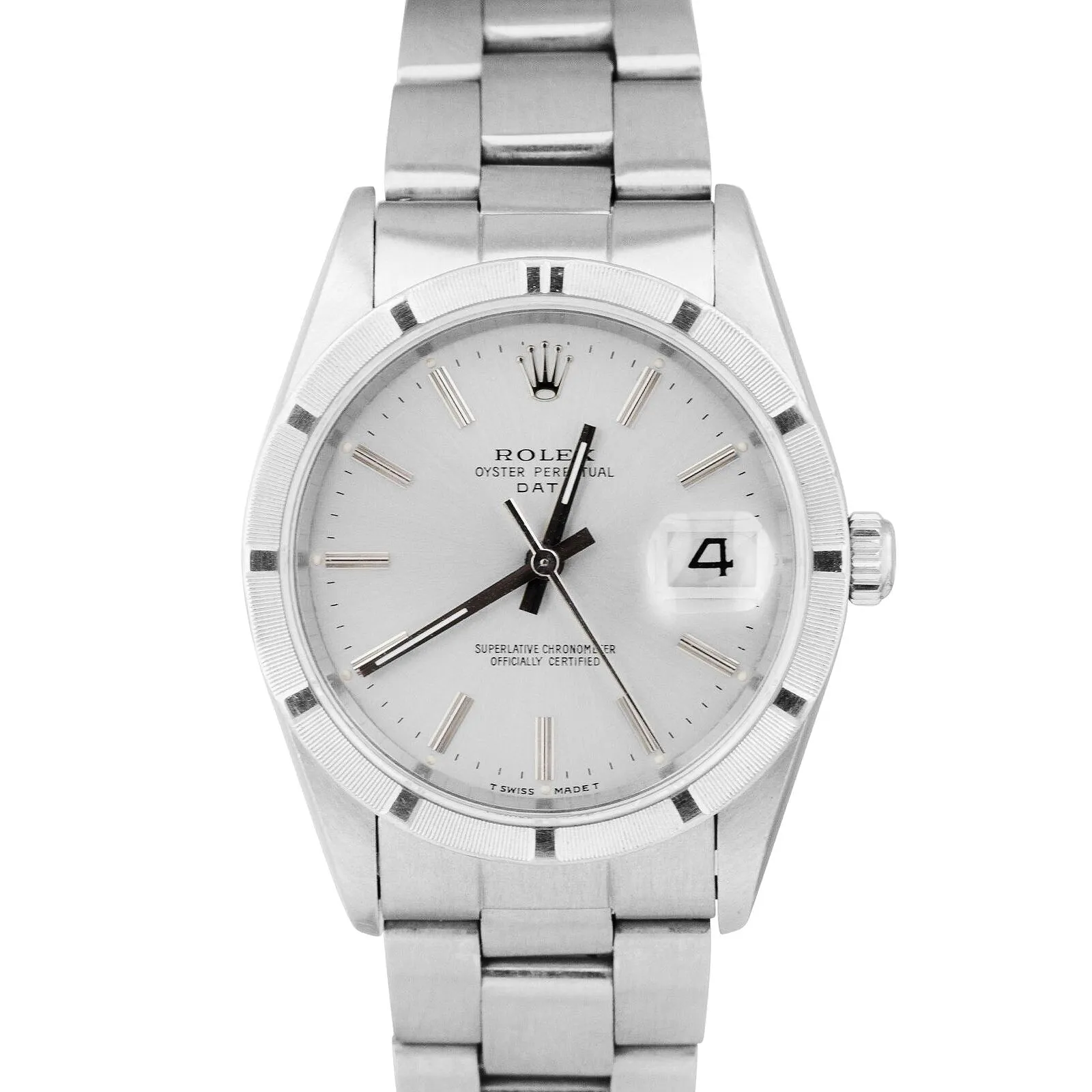 Rolex Oyster Perpetual Date 34 Silver Stainless Steel NO-HOLES CASE Watch 15210