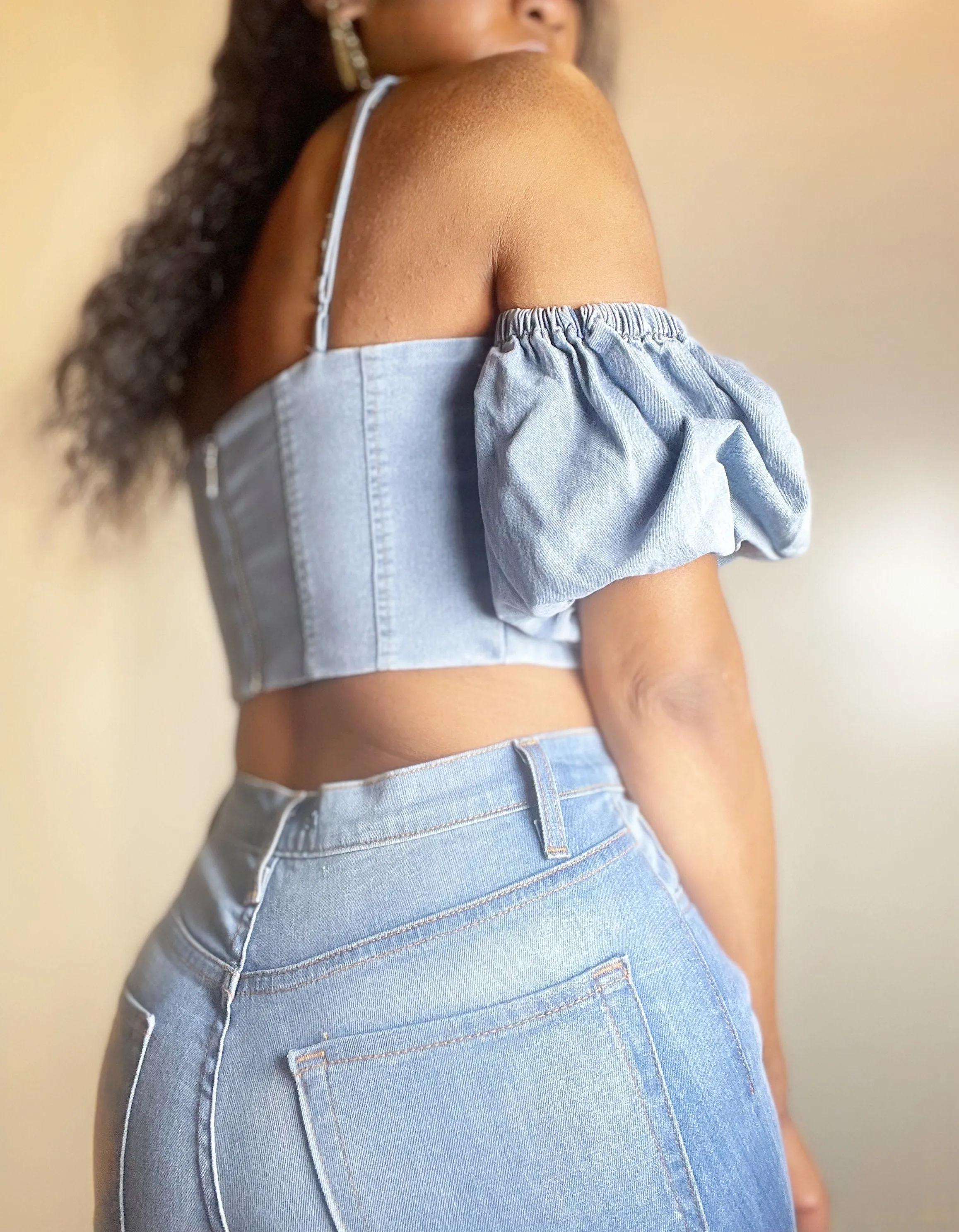 Romeo Juliet Denim Ruffle Sleeve Top