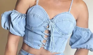 Romeo Juliet Denim Ruffle Sleeve Top