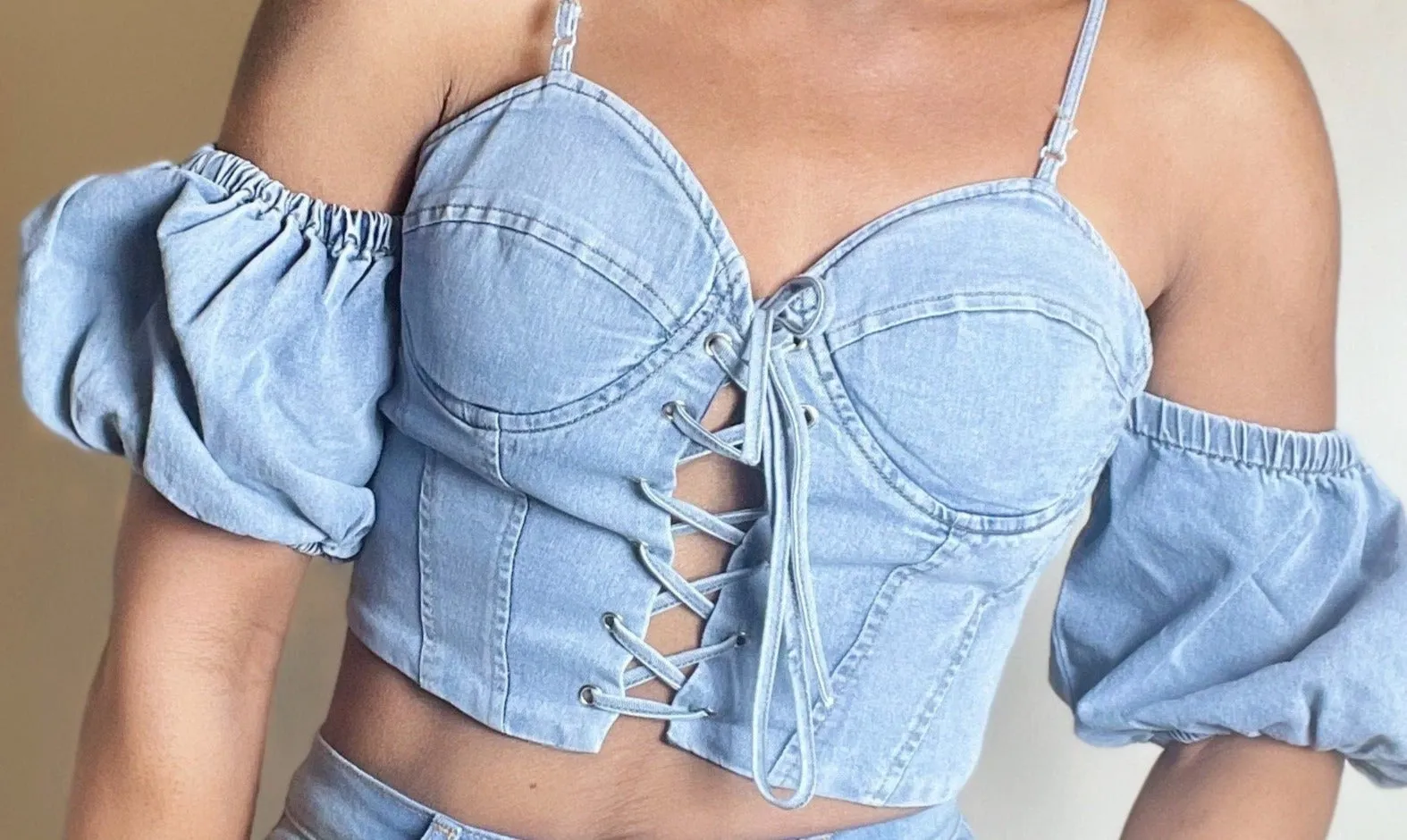 Romeo Juliet Denim Ruffle Sleeve Top